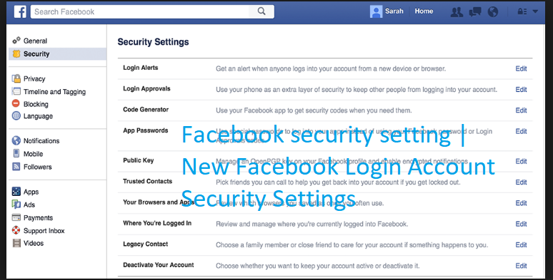 Facebook security setting