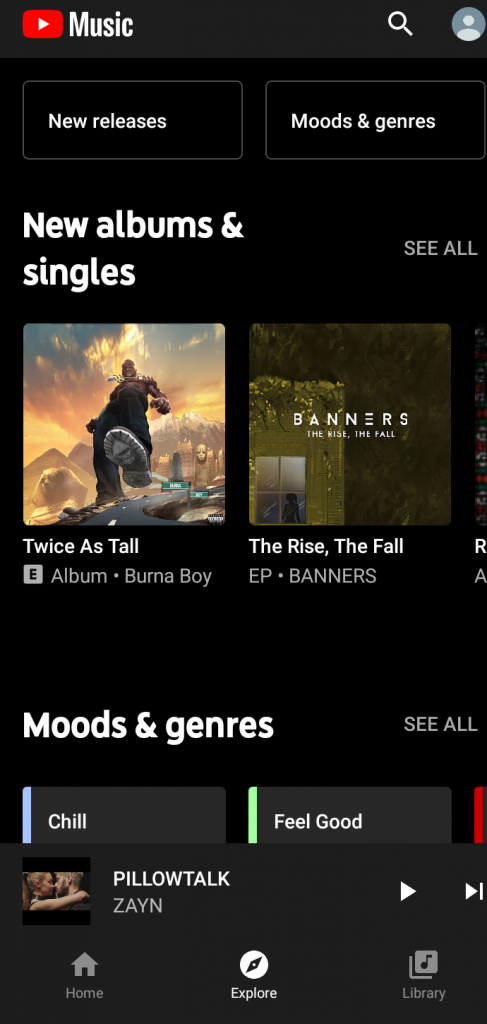 YouTube Music App Explore Tab