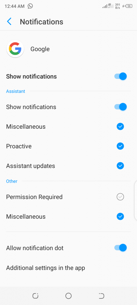 Android 9 notification settings